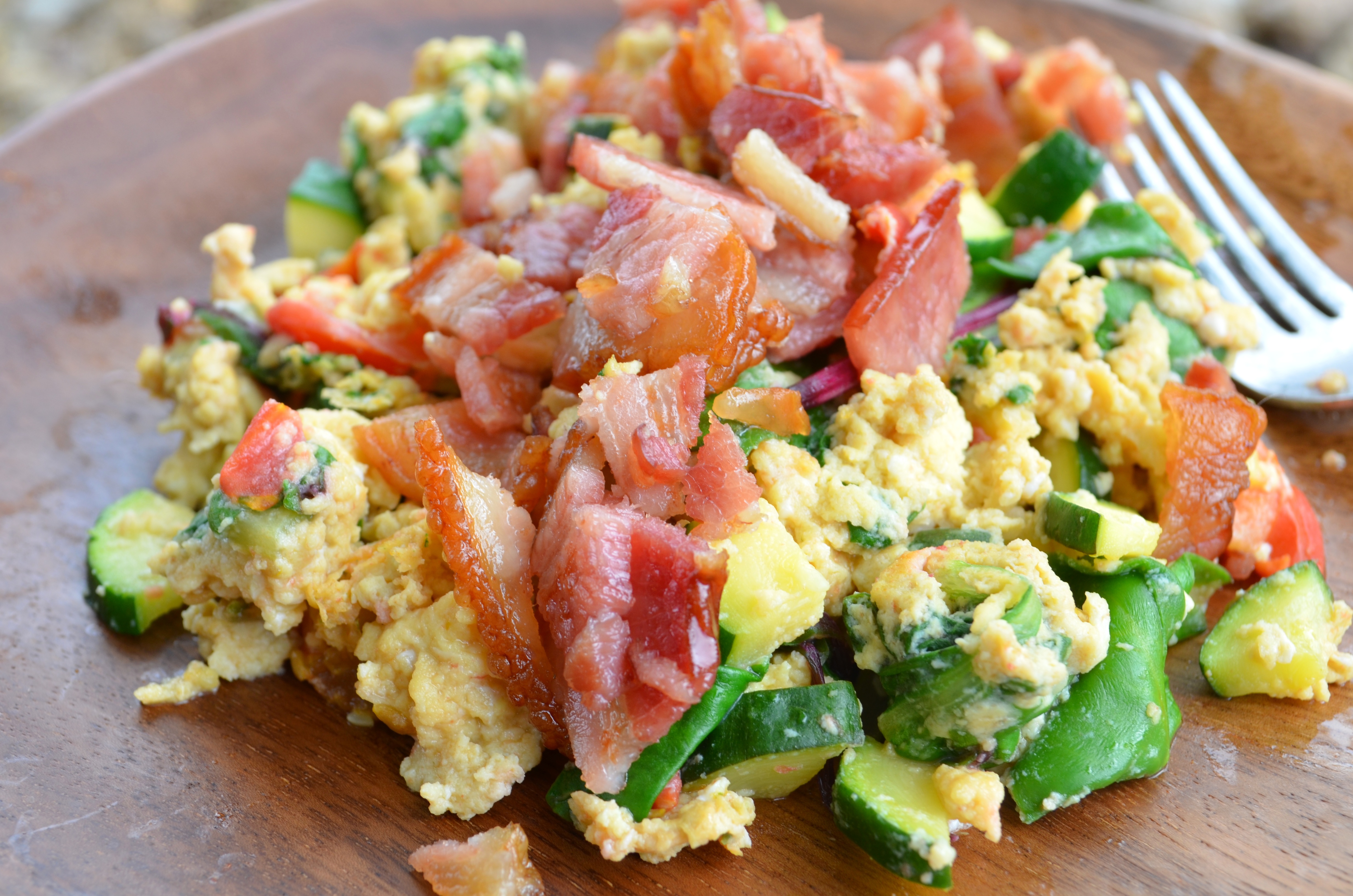 Scrambled Eggs with Bacon and Vegetables Recipe - Paleo Plan
